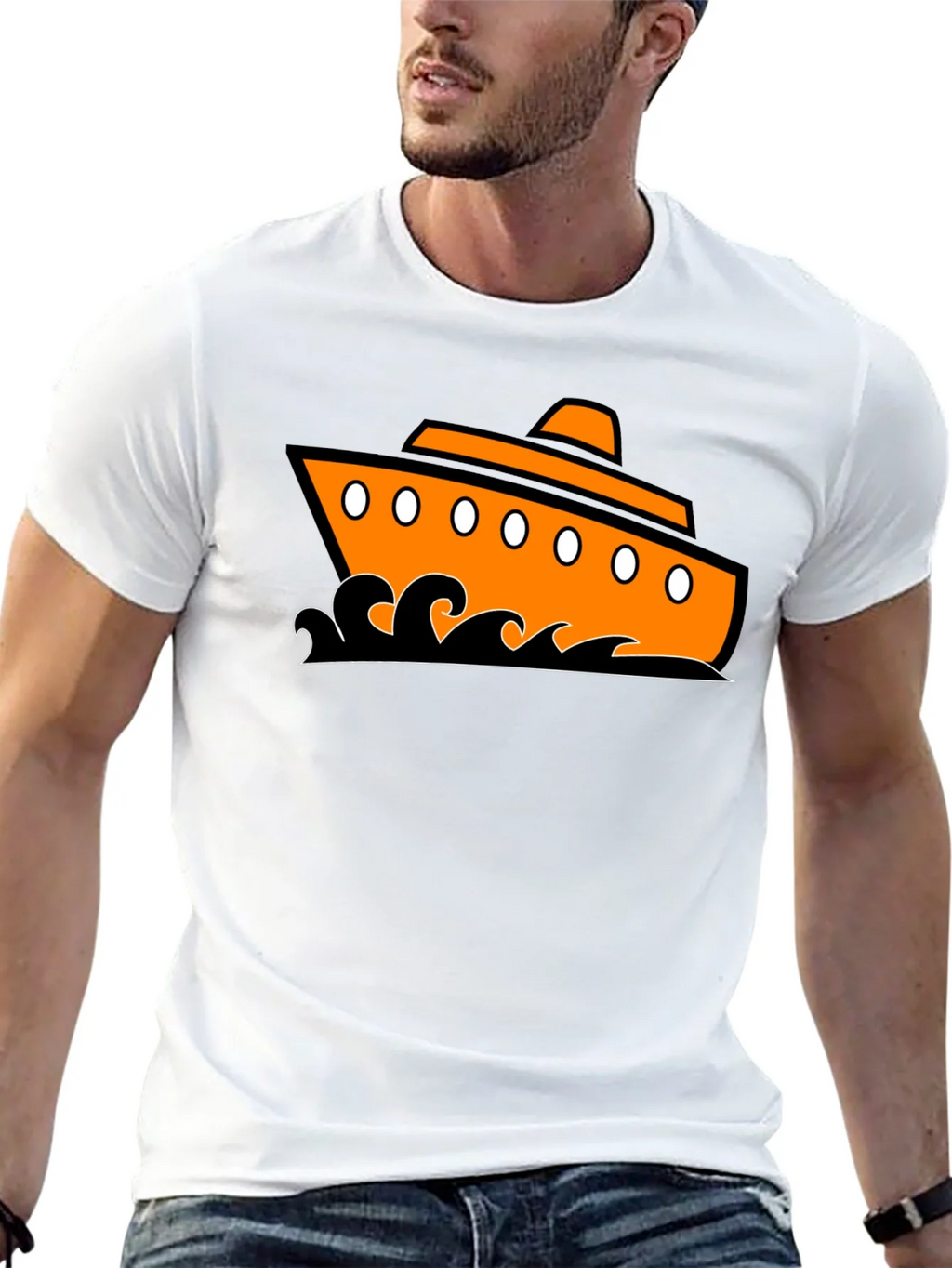 Nautical Ship Graphic Tee - Black Cotton