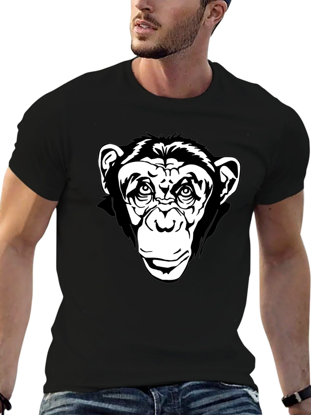 Black T-Shirt with Chimpanzee Graphic