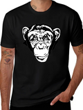 Black T-Shirt with Chimpanzee Graphic