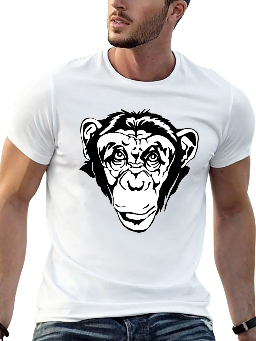 Black T-Shirt with Chimpanzee Graphic