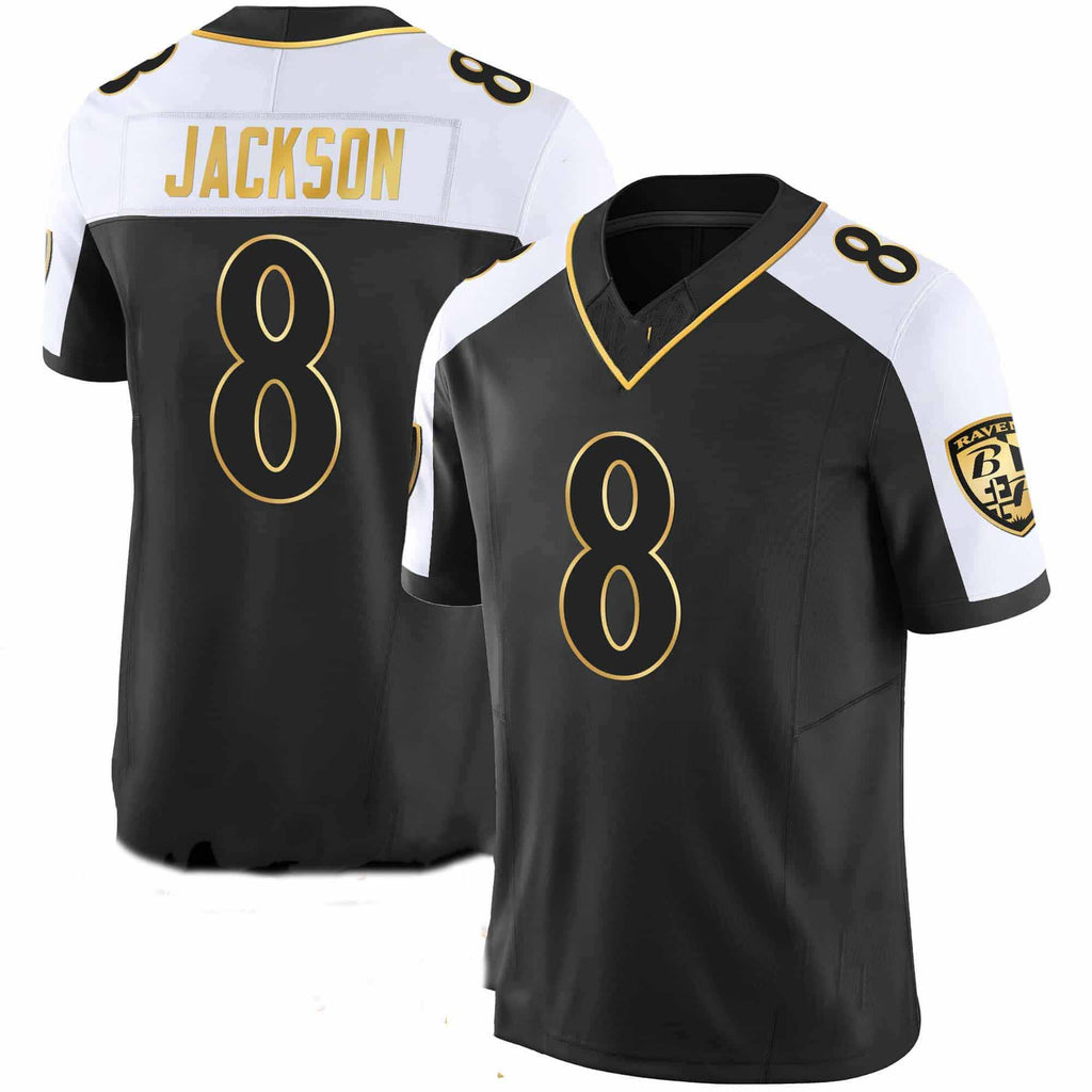 B.Ravens #8 Lamar Jackson Black Maryland Patch Vapor Gold Jersey All Stitched American Football Jerseys
