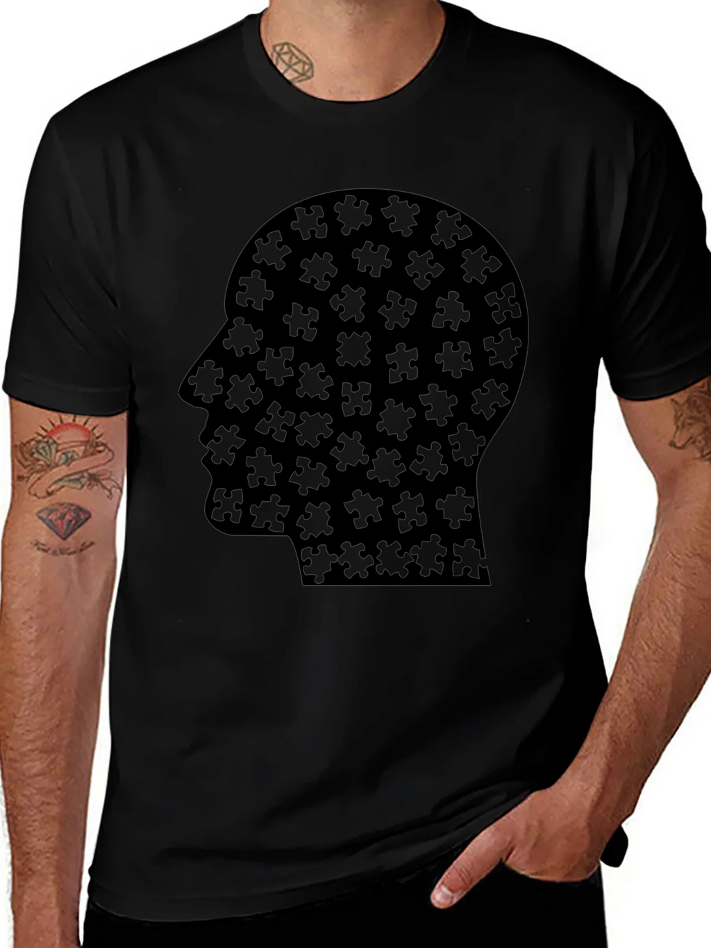 Puzzle Head Tee - Black Graphic T-Shirt
