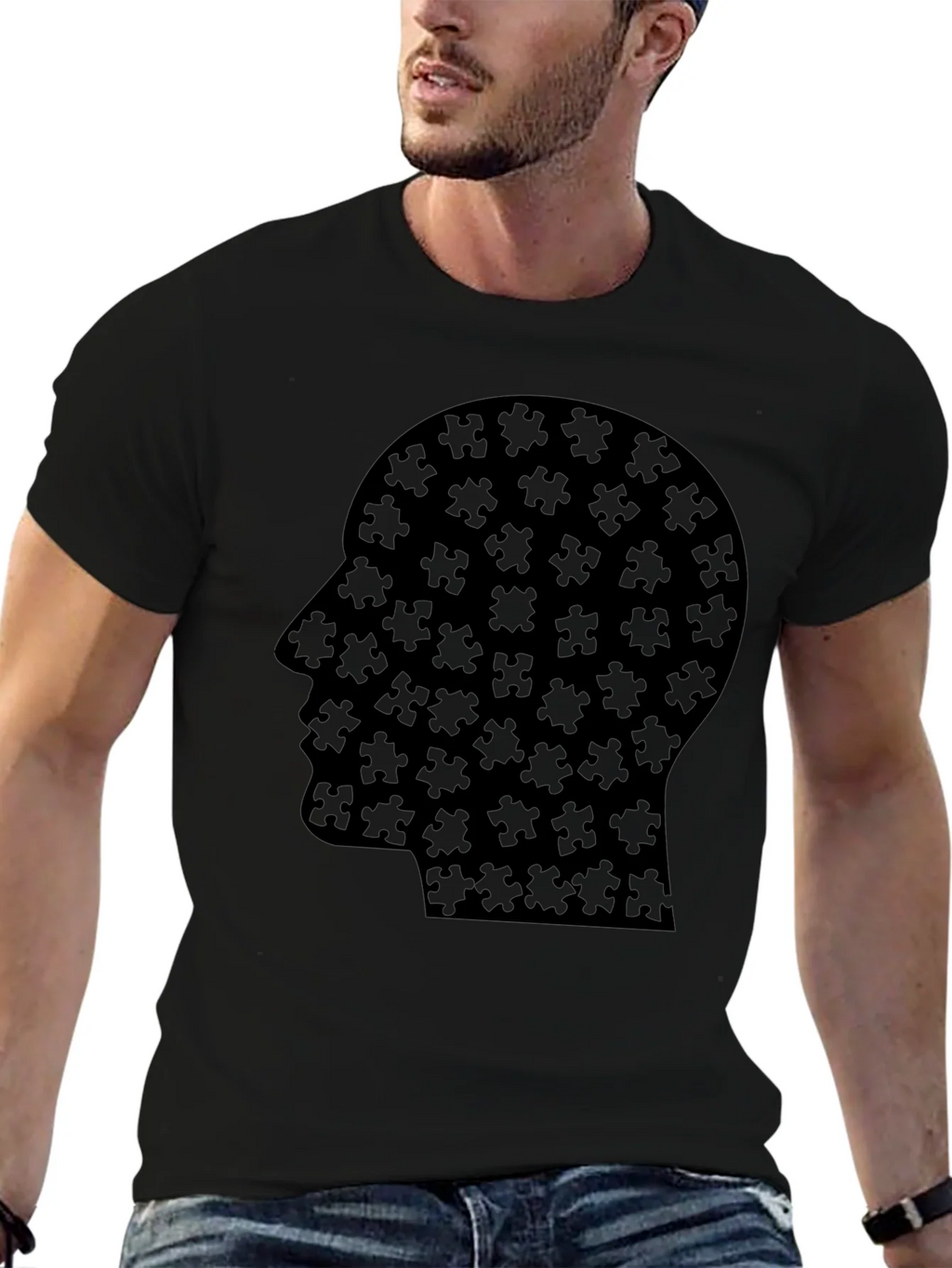 Puzzle Head Tee - Black Graphic T-Shirt
