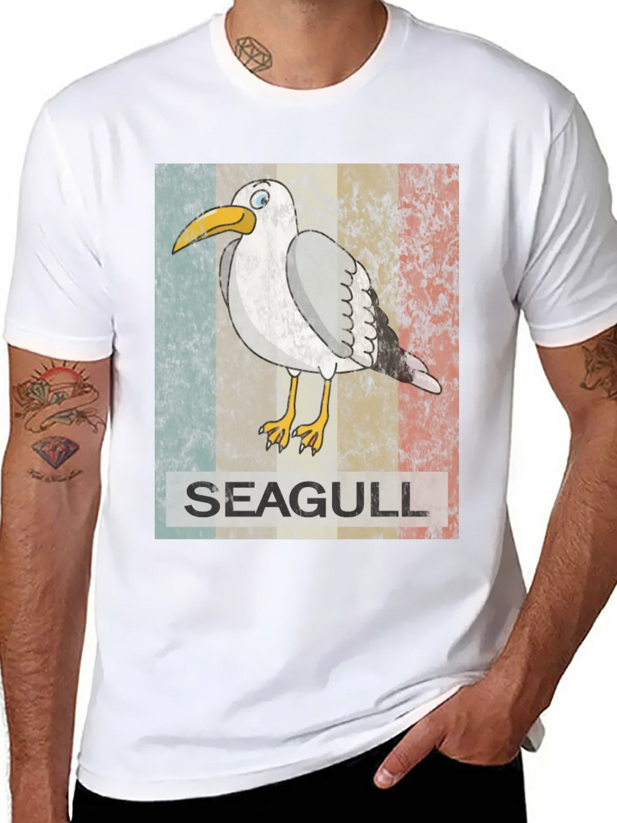 Retro Seagull Graphic Tee - Vintage Style Bird Lover Shirt