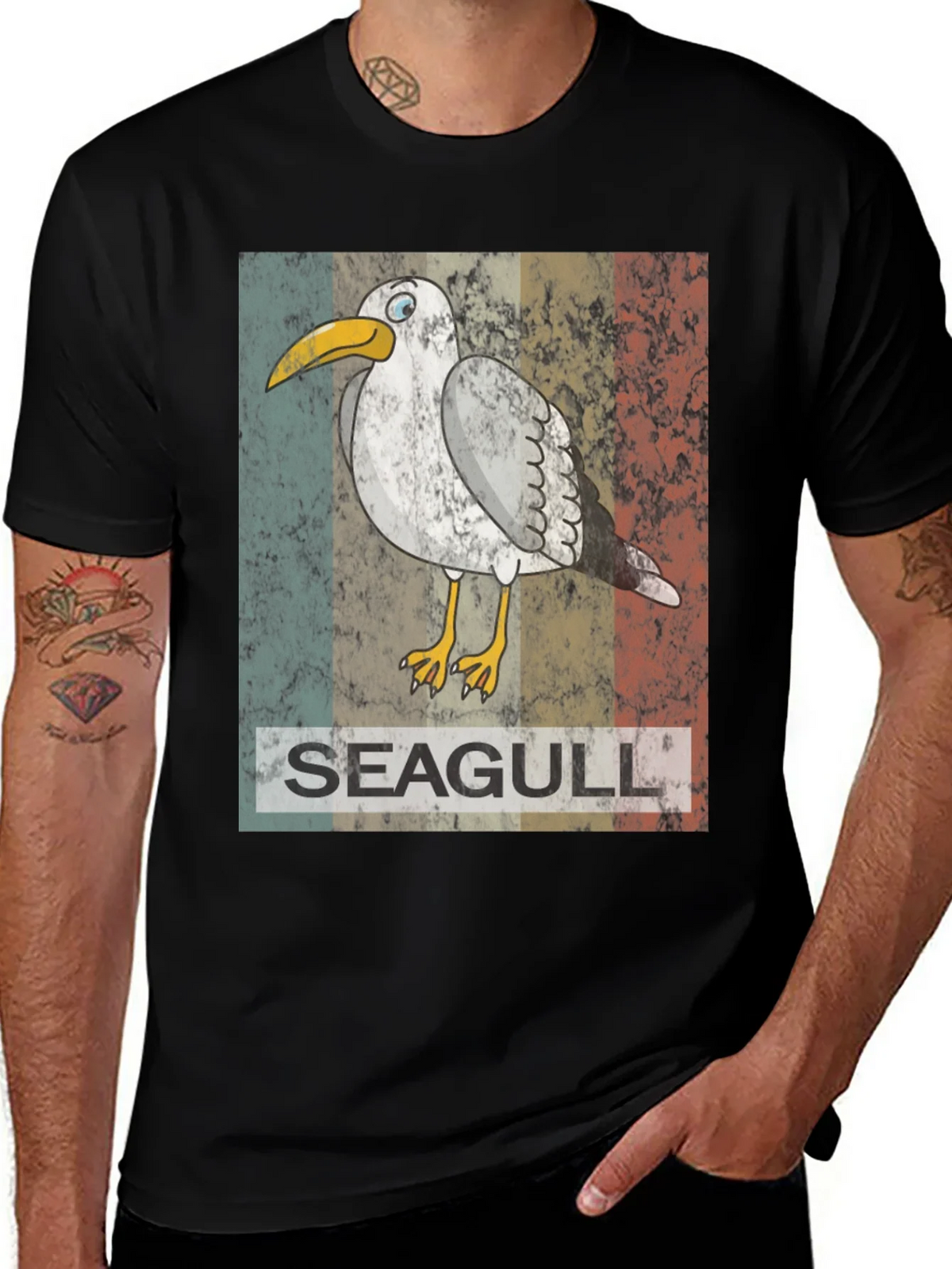 Retro Seagull Graphic Tee - Vintage Style Bird Lover Shirt