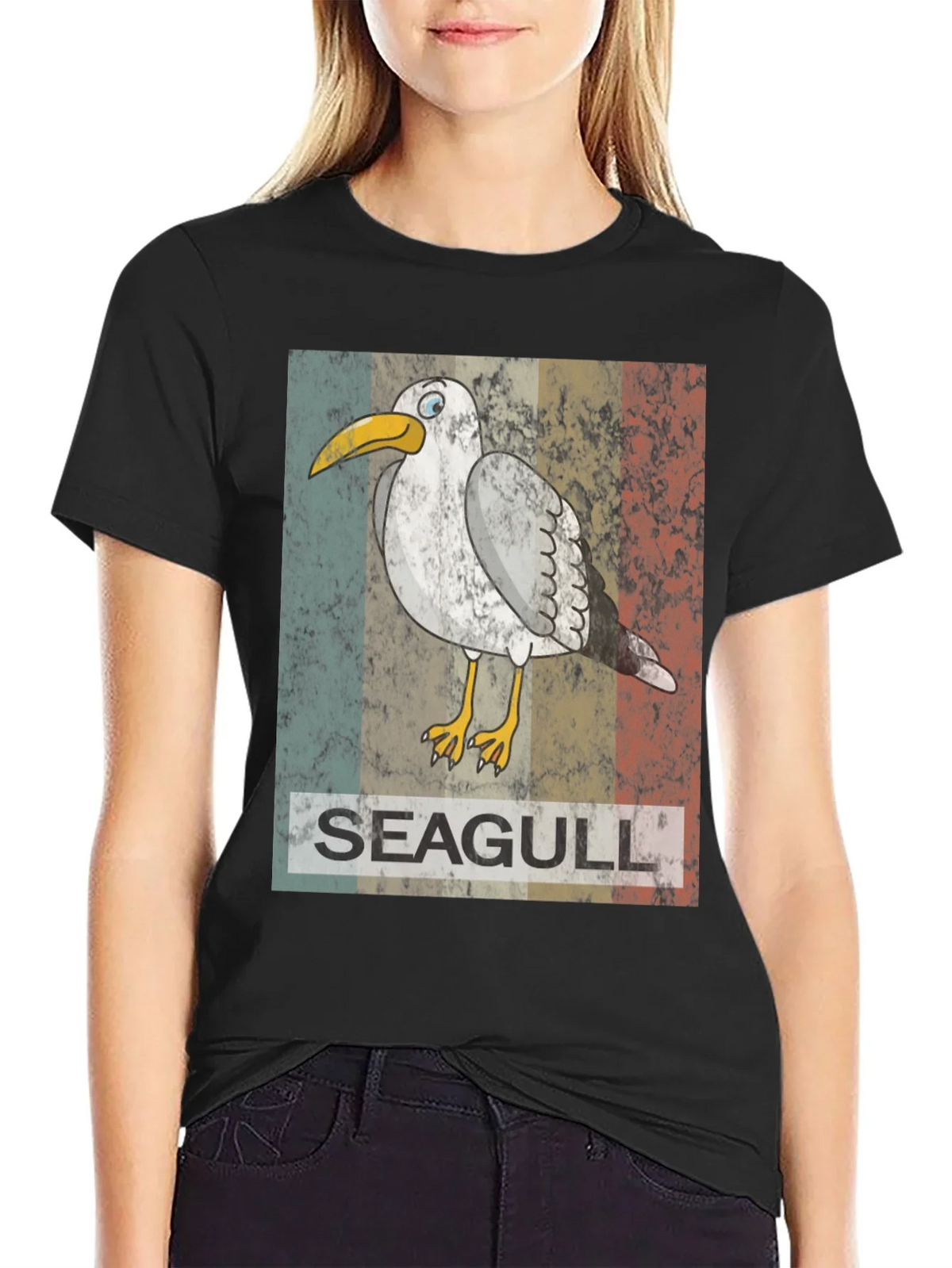 Retro Seagull Graphic Tee - Vintage Style Bird Lover Shirt
