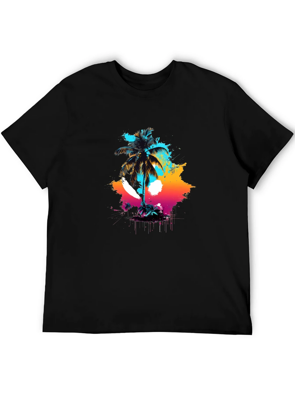 Vibrant Palm Tree Graphic Black T-Shirt