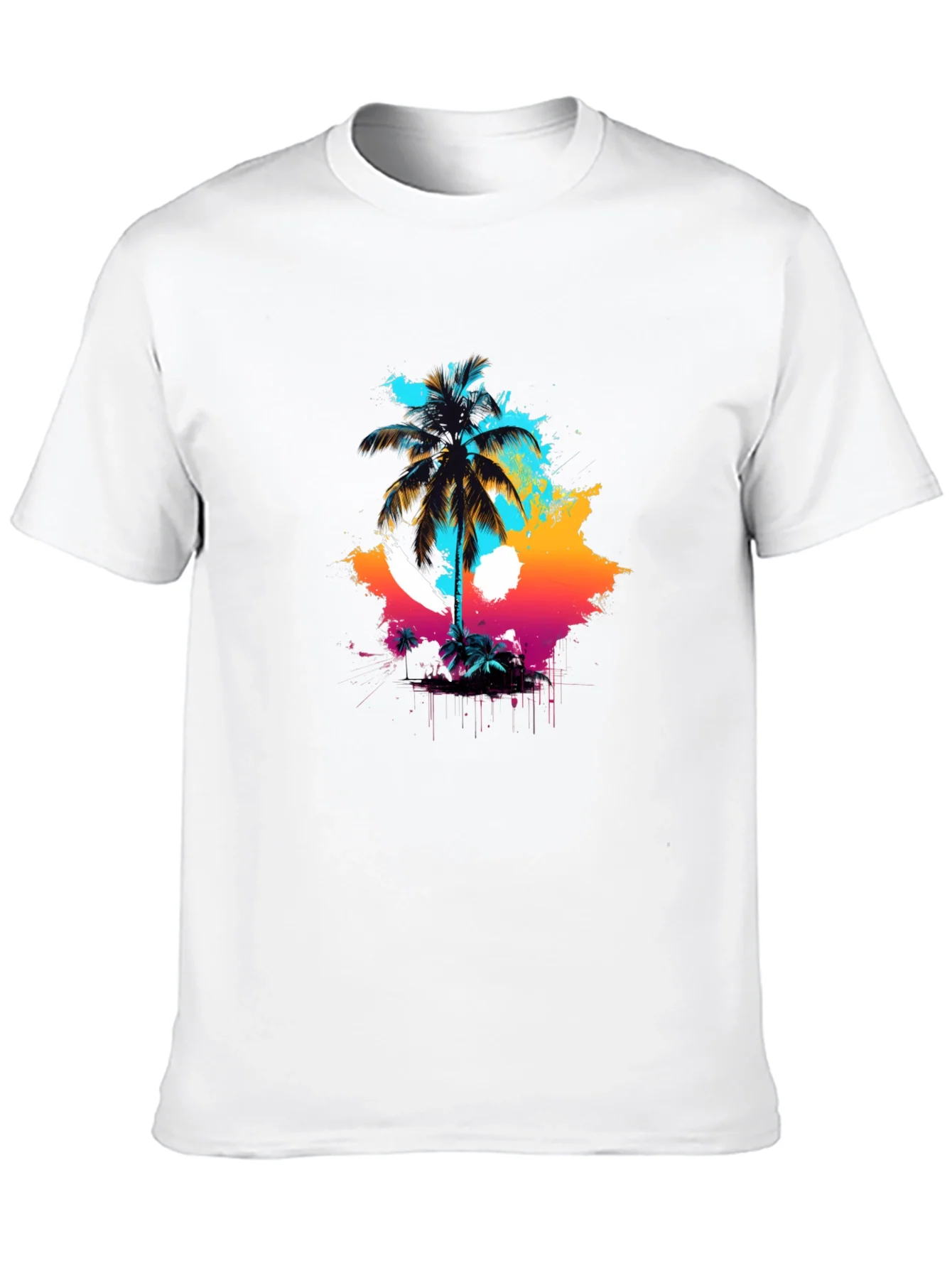 Vibrant Palm Tree Graphic Black T-Shirt