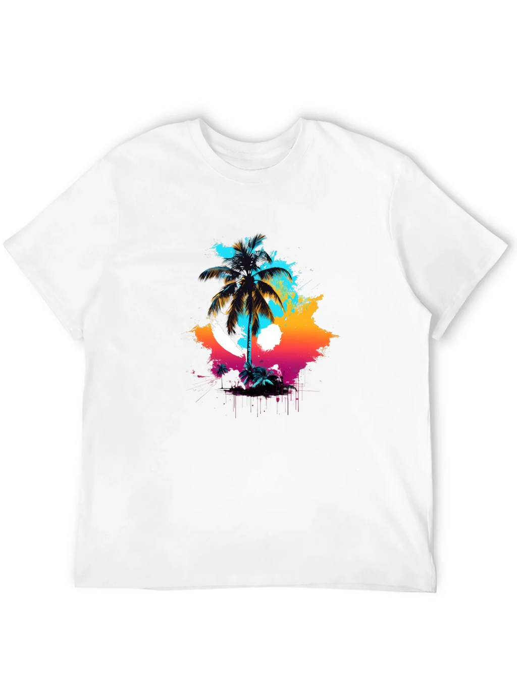 Vibrant Palm Tree Graphic Black T-Shirt