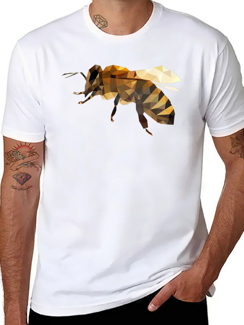 Geometric Bee Graphic Black T-Shirt