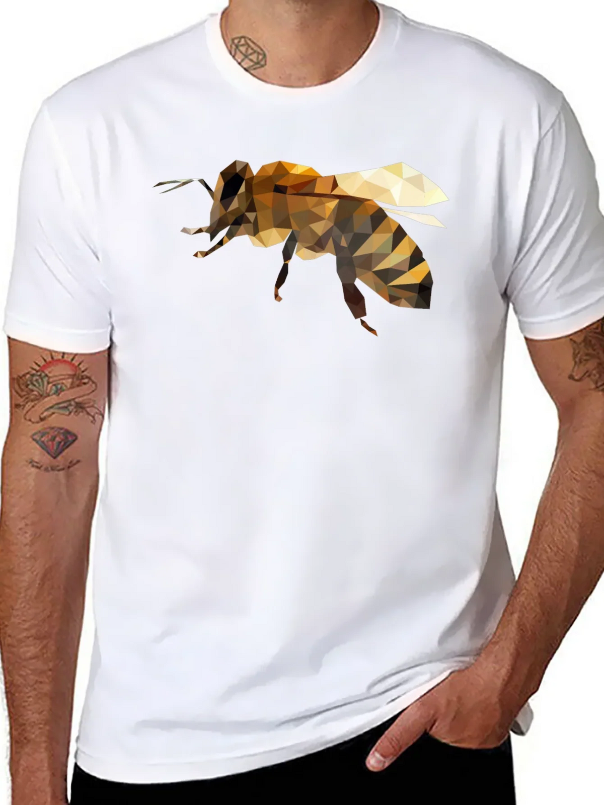 Geometric Bee Graphic Black T-Shirt