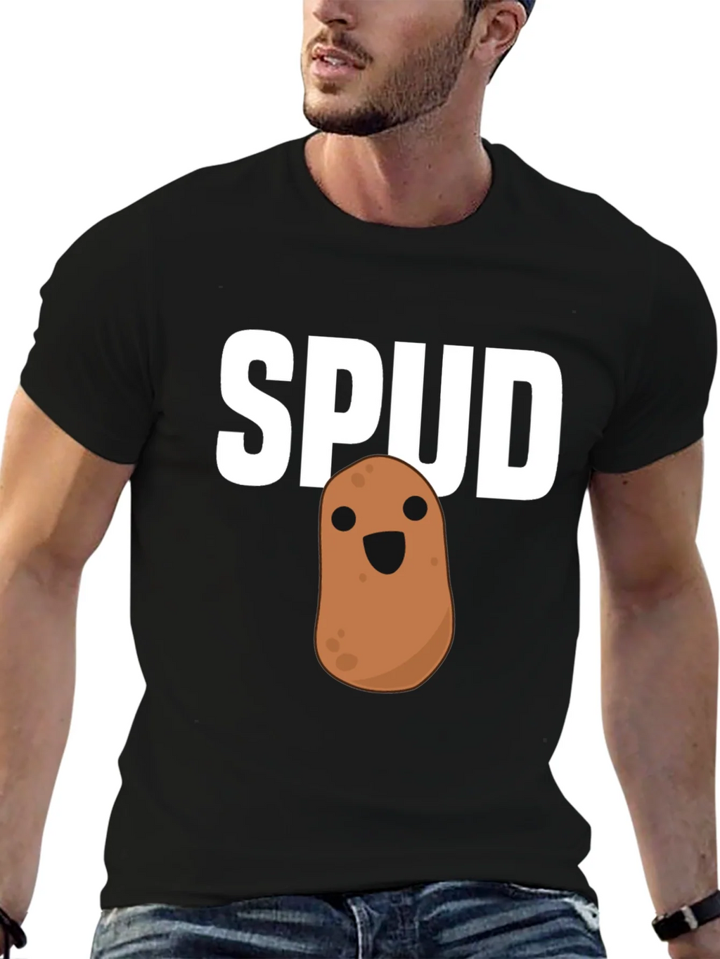 Funny Spud Potato Graphic Black T-Shirt