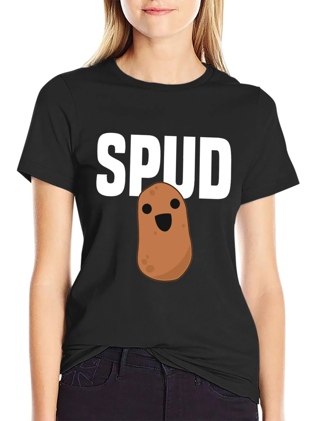 Funny Spud Potato Graphic Black T-Shirt