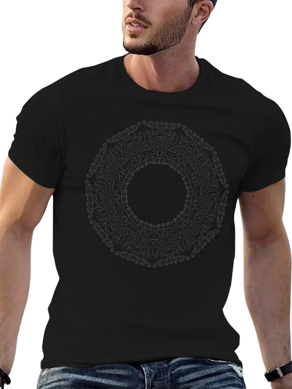 Mens Black Mandala Graphic T-Shirt