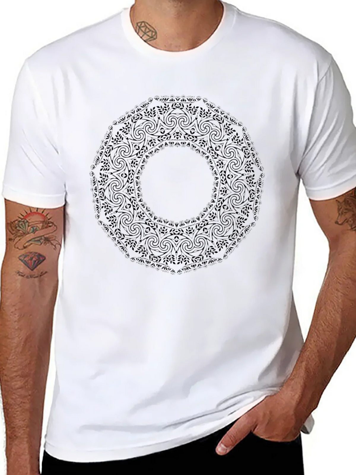 Mens Black Mandala Graphic T-Shirt