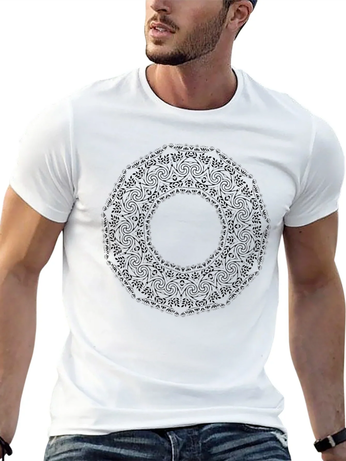 Mens Black Mandala Graphic T-Shirt