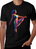 Yoga Pose Graphic Tee - Rainbow Pixel Art T-Shirt