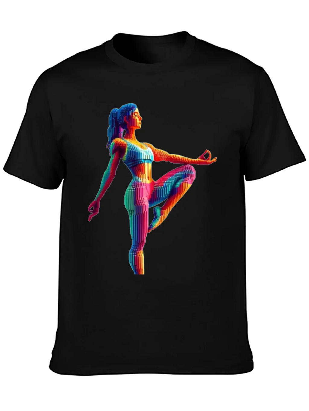Yoga Pose Graphic Tee - Rainbow Pixel Art T-Shirt