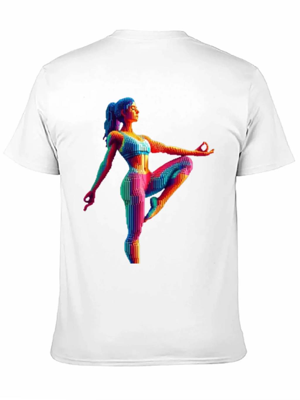 Yoga Pose Graphic Tee - Rainbow Pixel Art T-Shirt