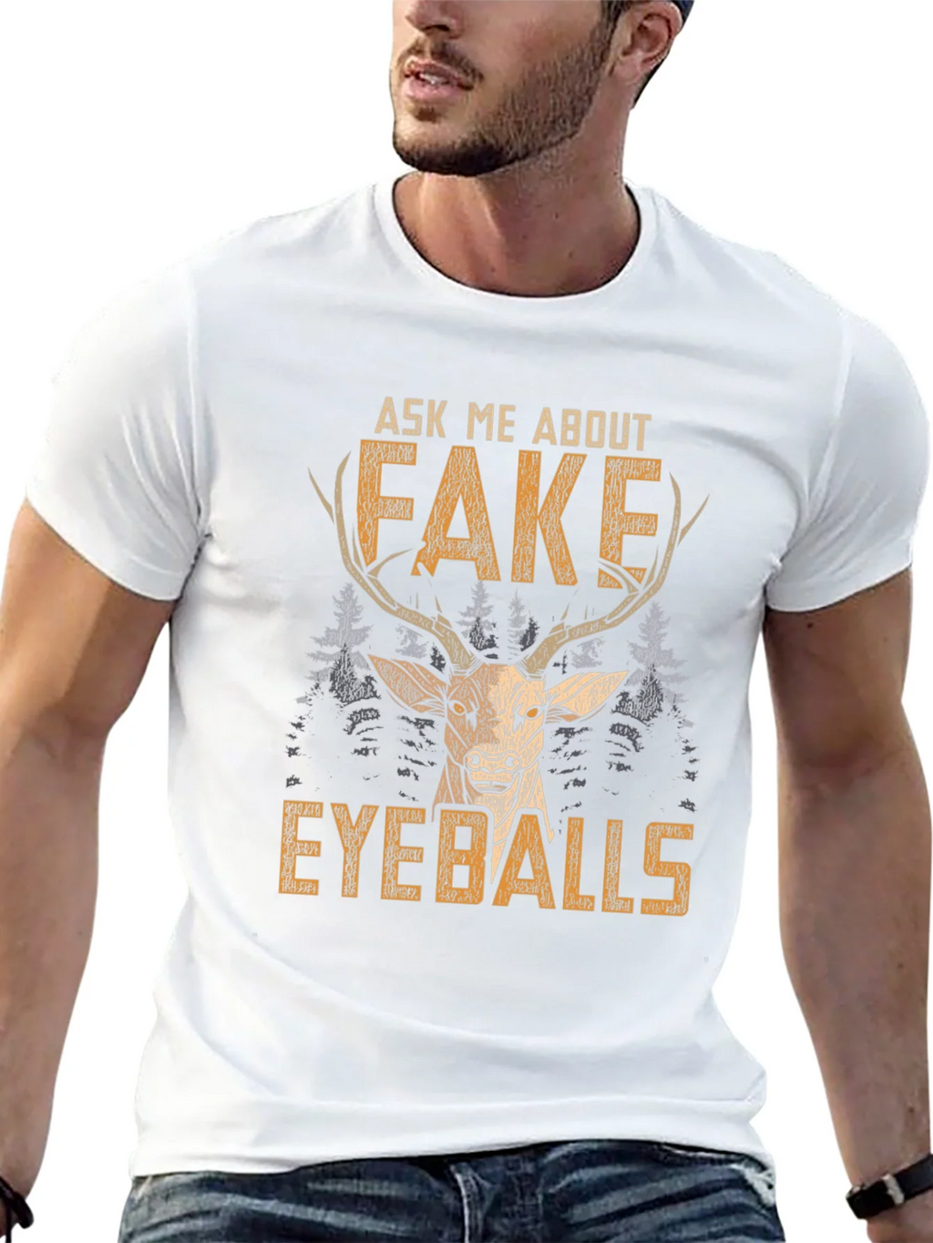 Funny Fake Eyeballs Deer Graphic T-Shirt