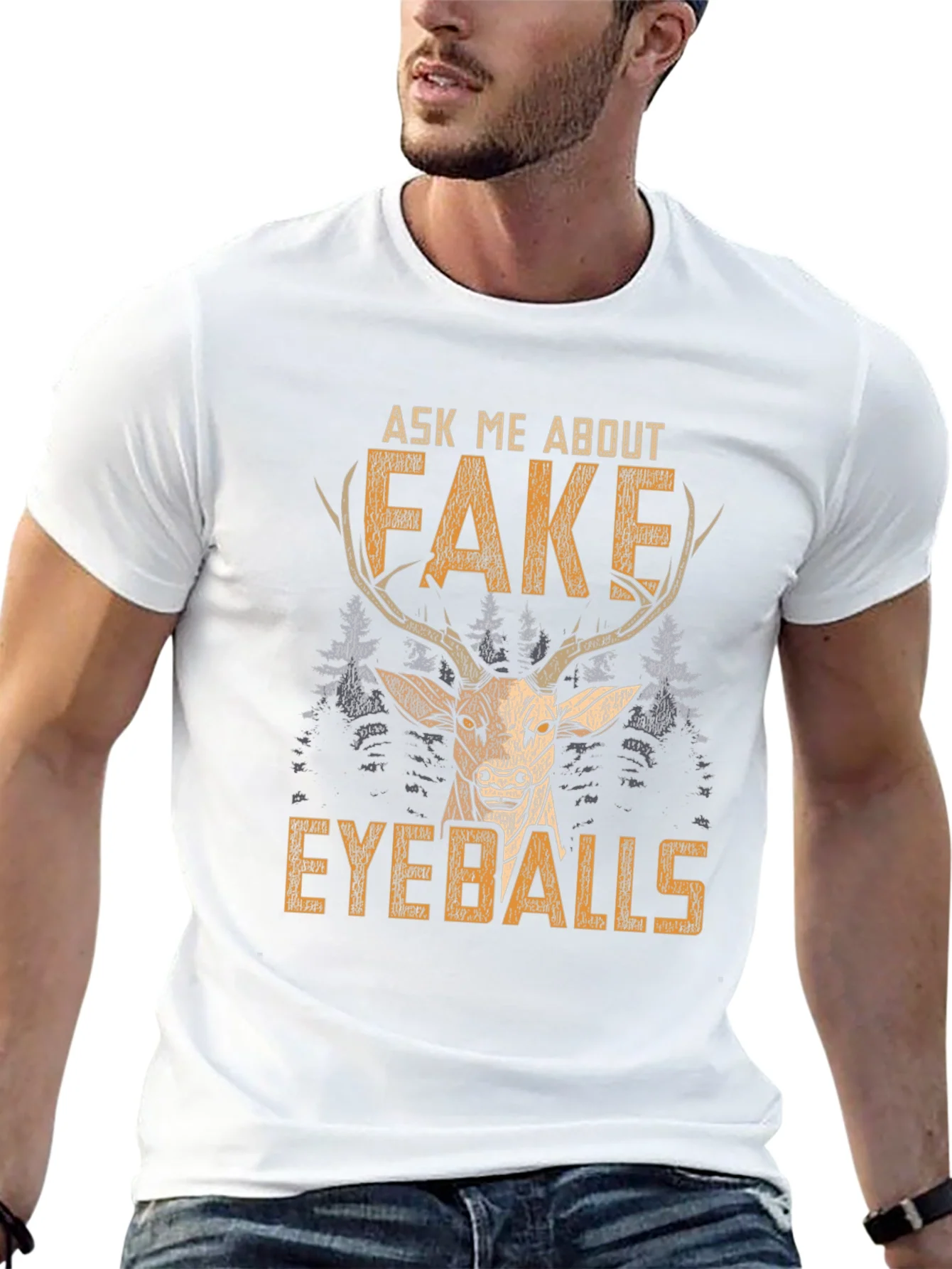 Funny Fake Eyeballs Deer Graphic T-Shirt