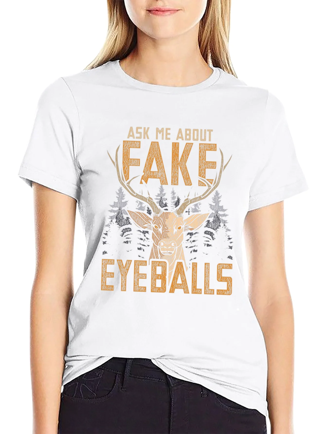 Funny Fake Eyeballs Deer Graphic T-Shirt