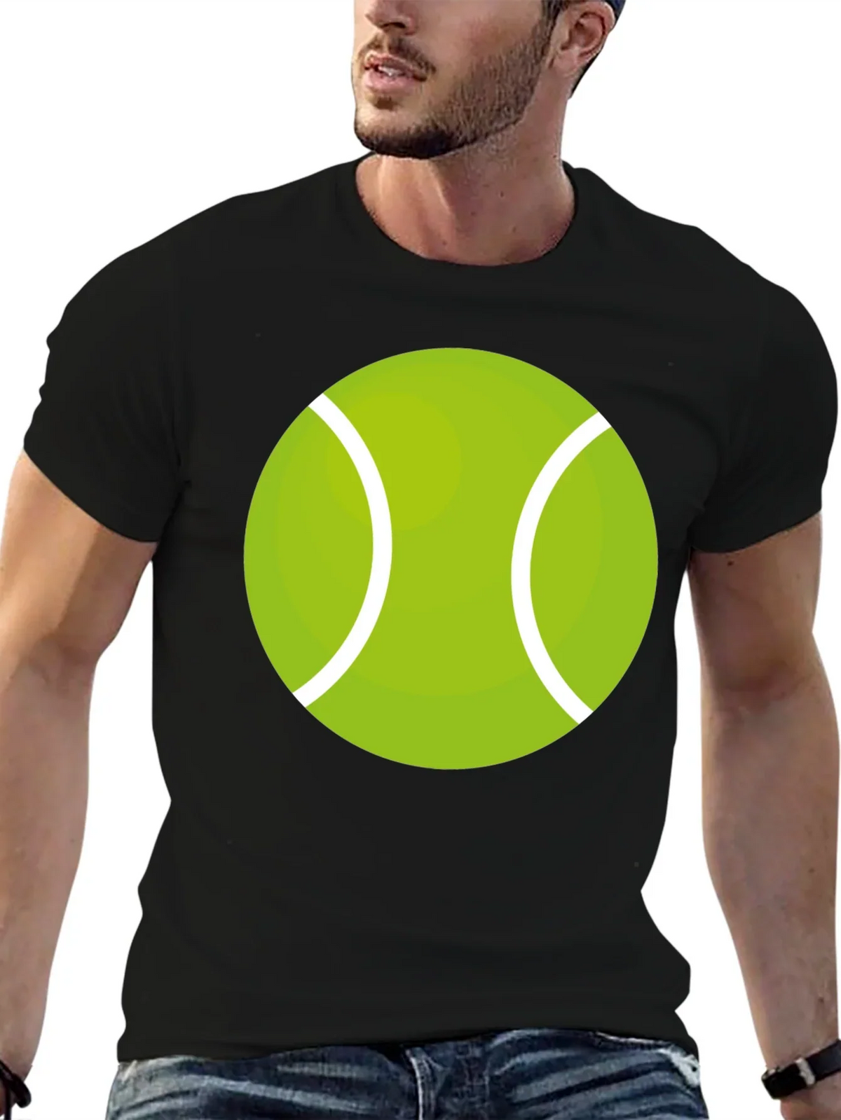 Tennis Ball Graphic Tee - Black Cotton Casual Shirt