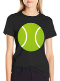 Tennis Ball Graphic Tee - Black Cotton Casual Shirt