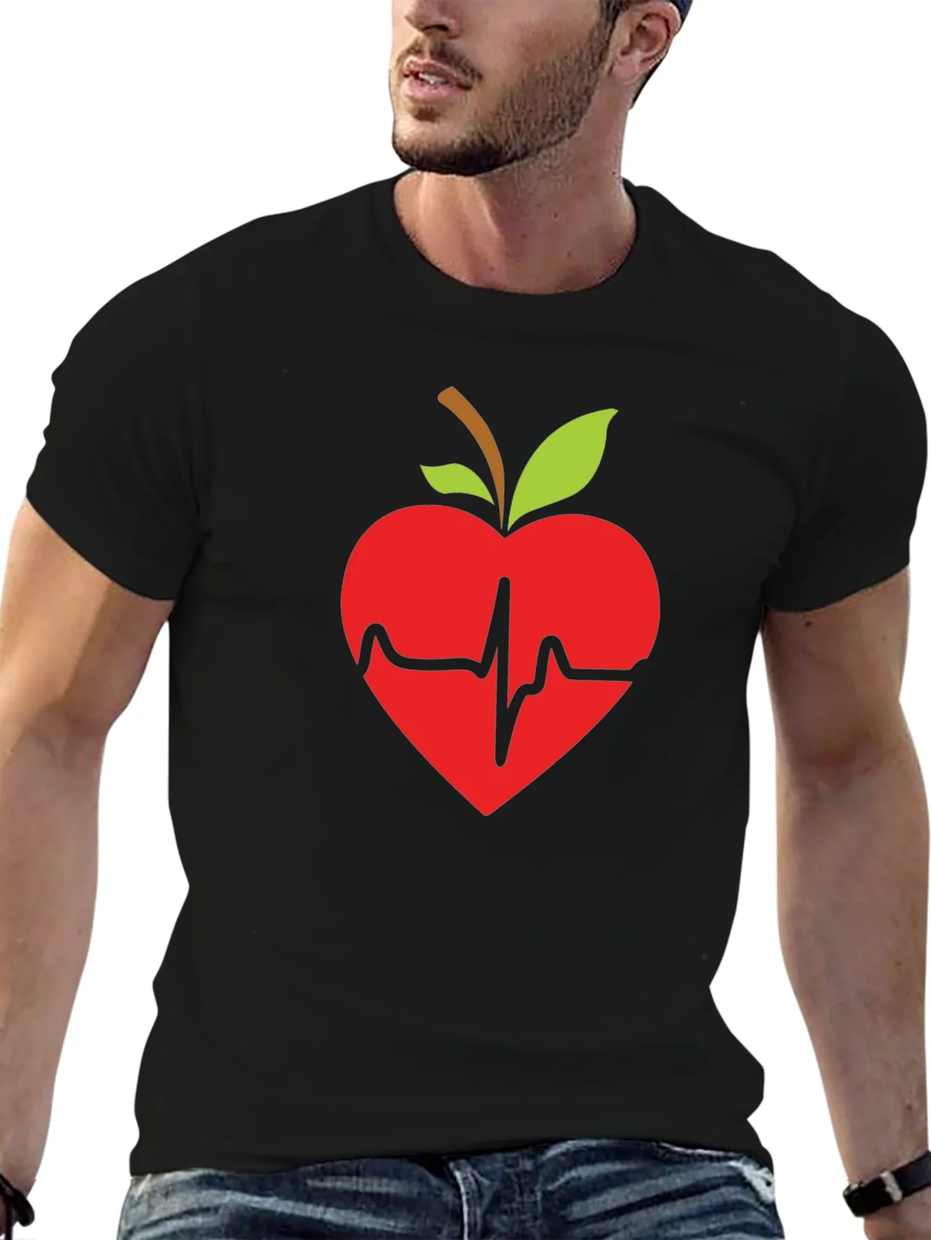 Apple Heartbeat Graphic Tee - Black T-Shirt
