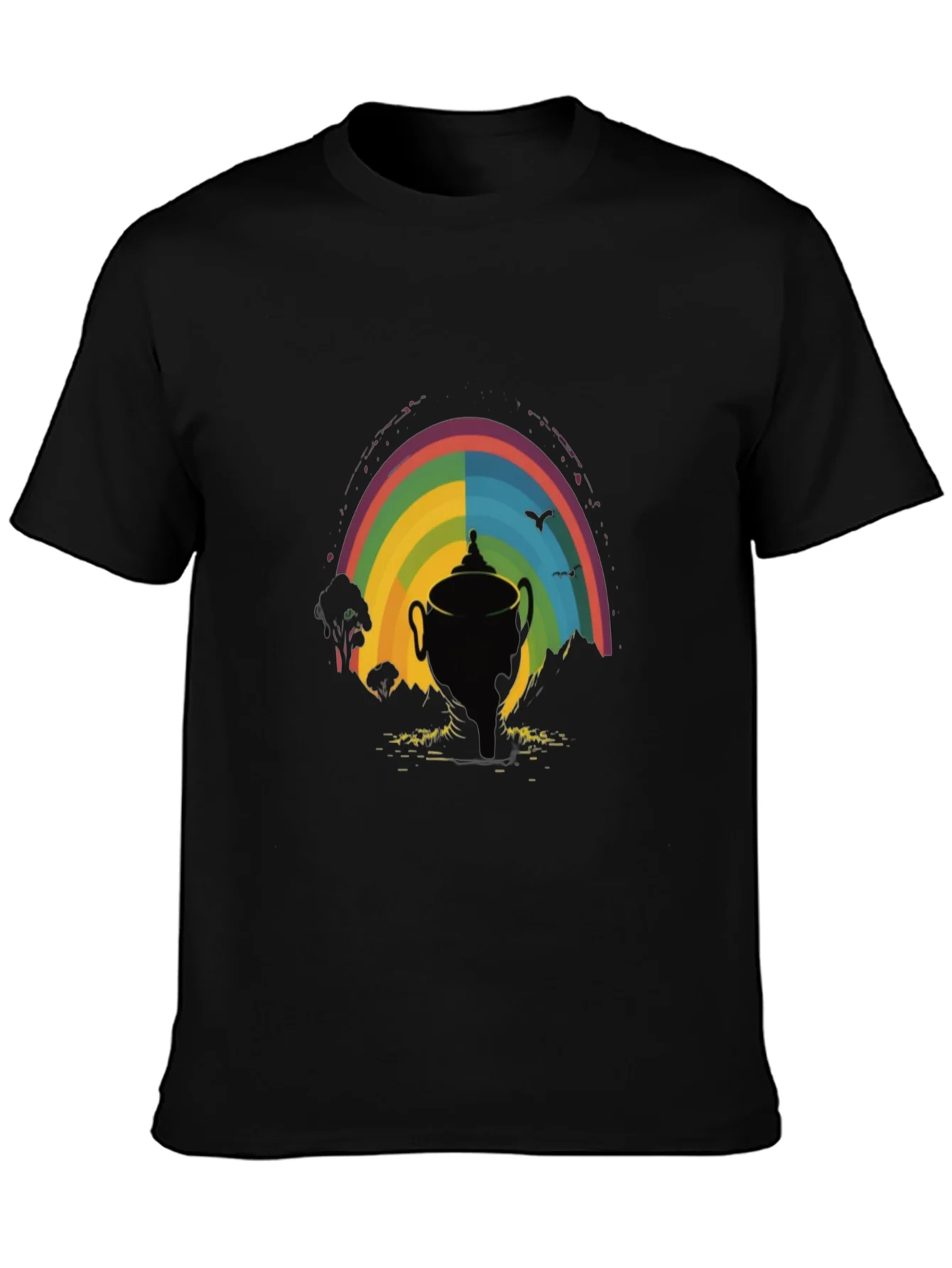 Rainbow Trophy Graphic Tee - Black Cotton Shirt