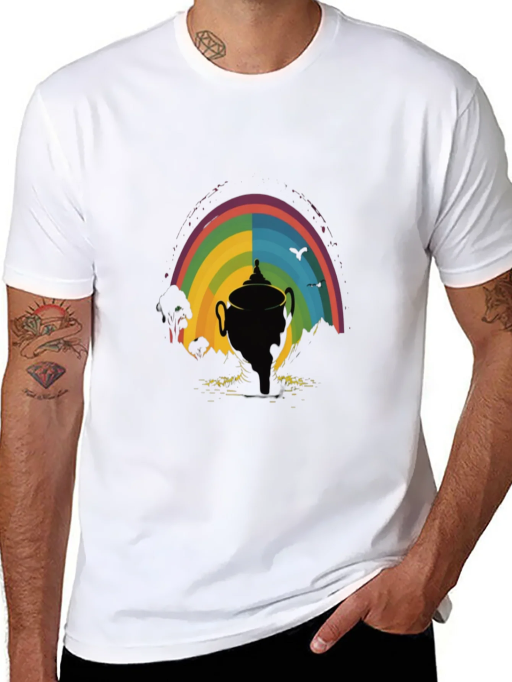 Rainbow Trophy Graphic Tee - Black Cotton Shirt