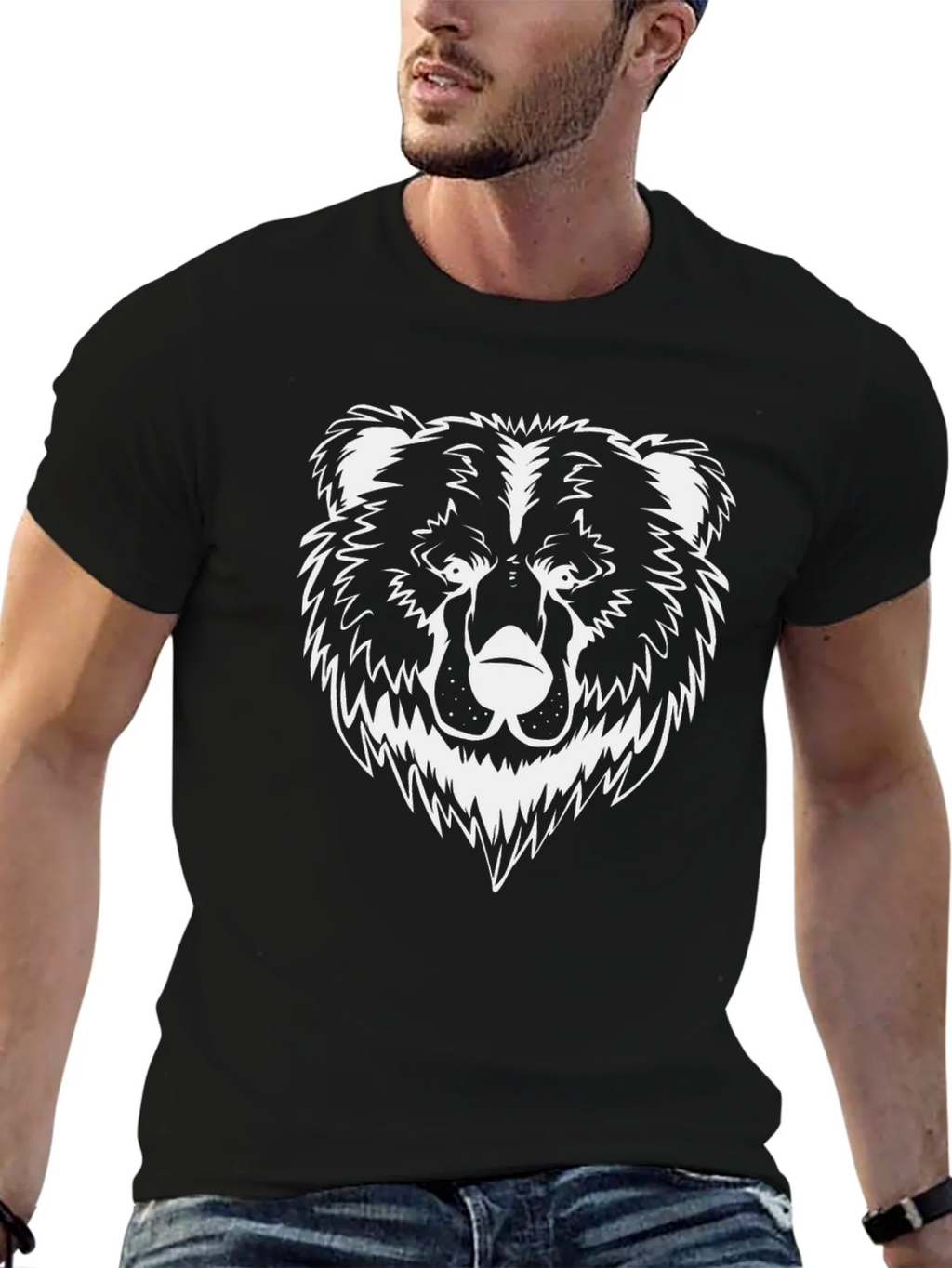 Mens Black T-Shirt - Graphic Bear Design