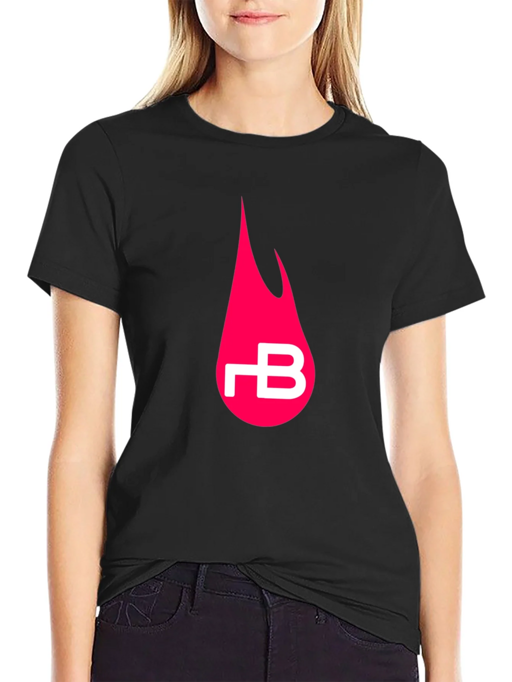 Black T-Shirt with Pink Flame Logo