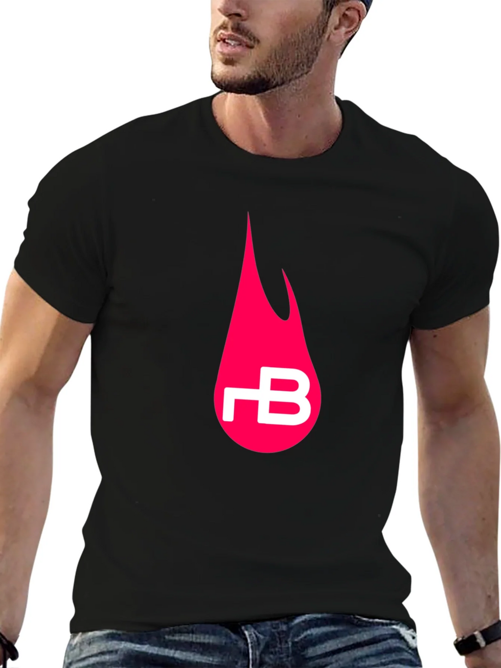 Black T-Shirt with Pink Flame Logo