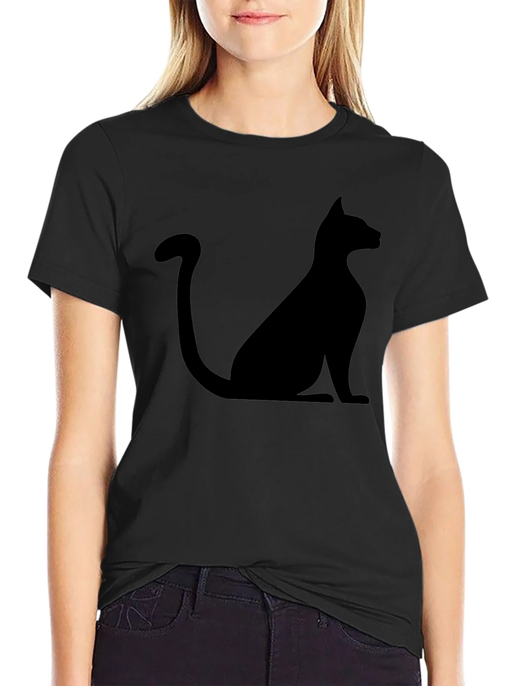 Mens Black Cat Silhouette Graphic T-Shirt