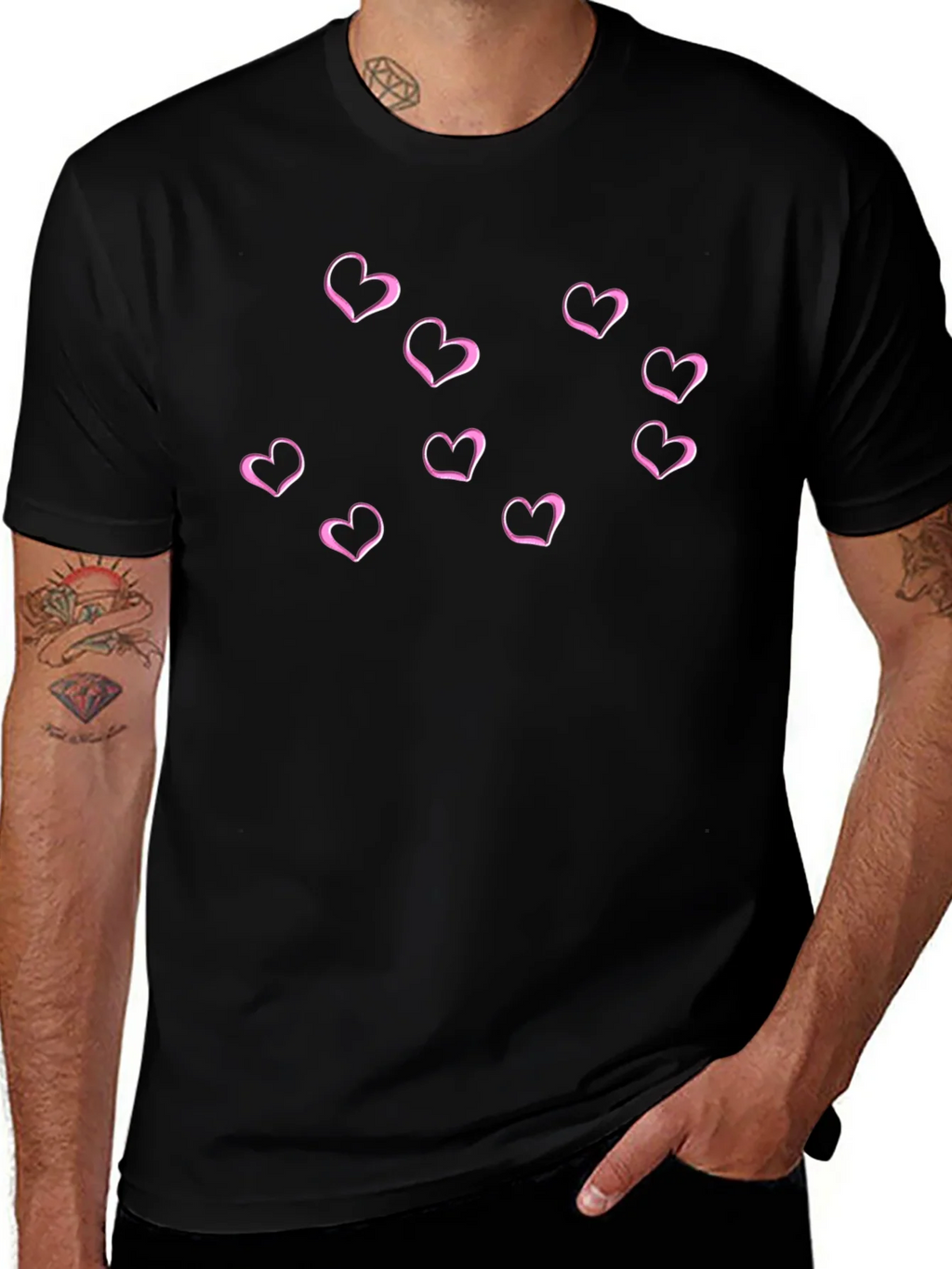 Hearts Graphic Mens Black T-Shirt