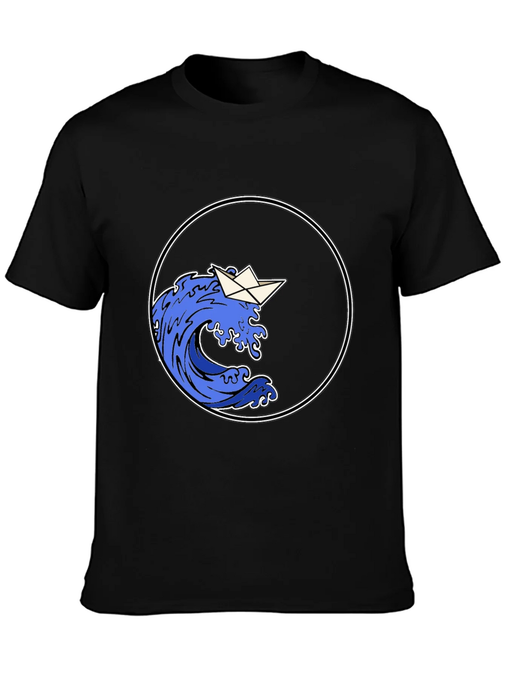 Paper Boat Wave Graphic Black T-Shirt
