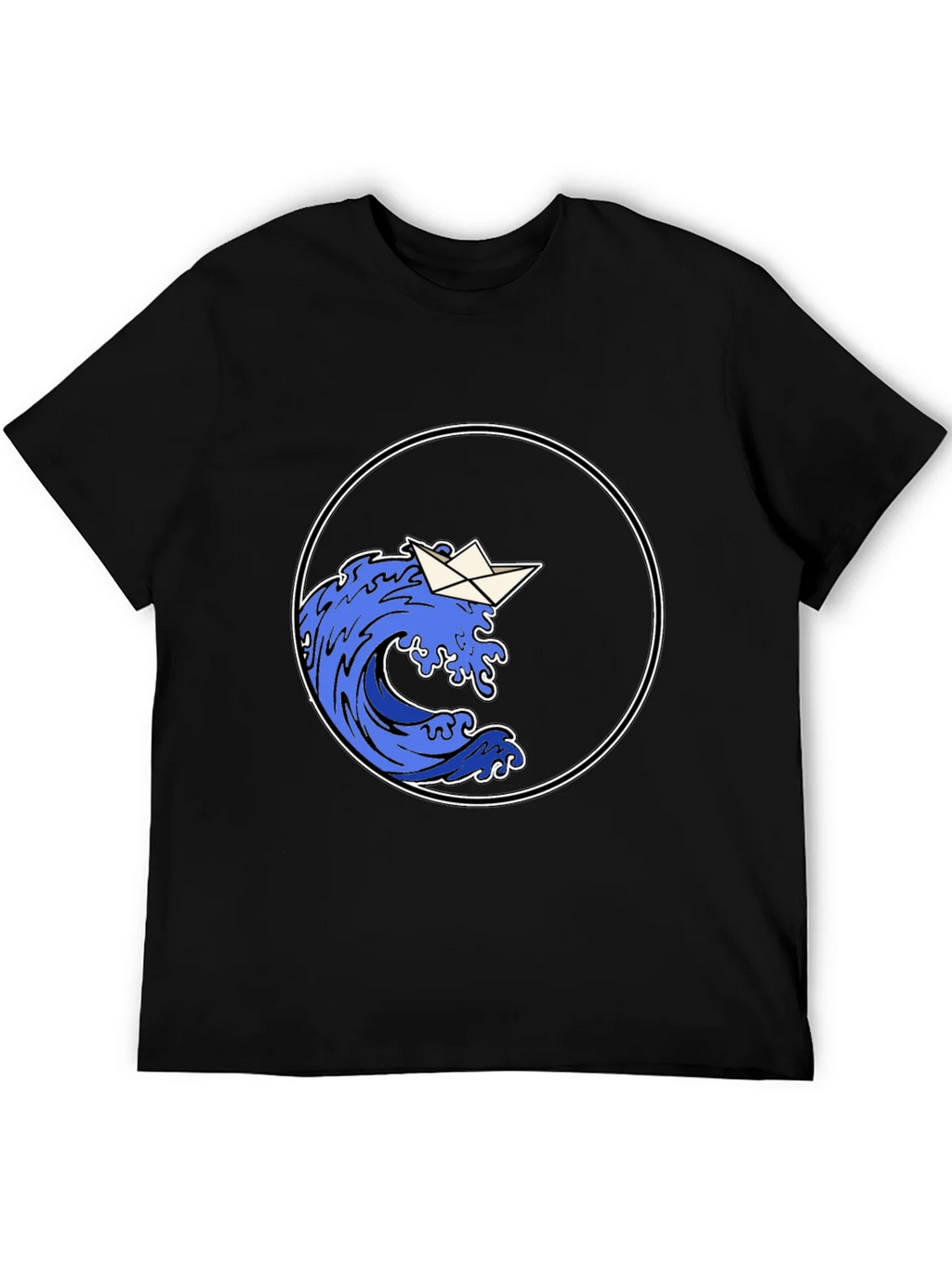 Paper Boat Wave Graphic Black T-Shirt