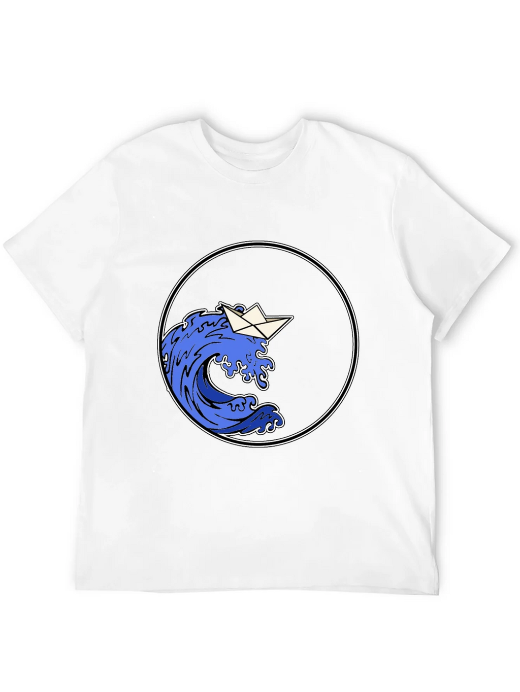 Paper Boat Wave Graphic Black T-Shirt