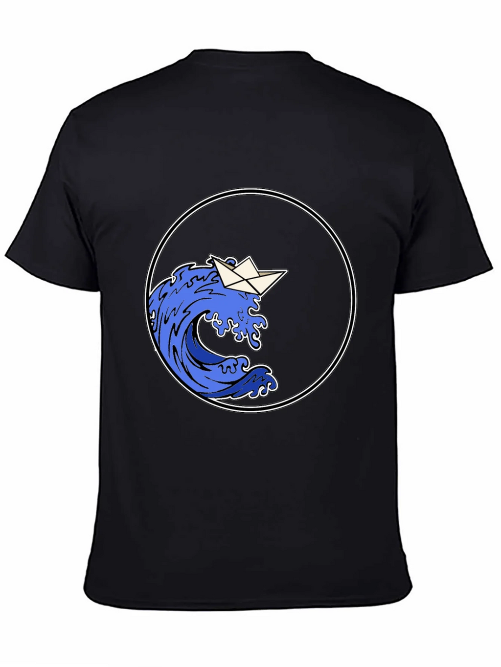 Paper Boat Wave Graphic Black T-Shirt