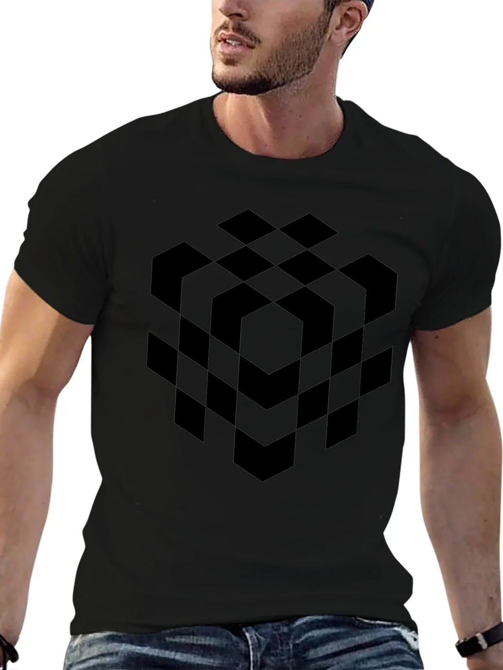 Abstract Geometric Cube Black T-Shirt