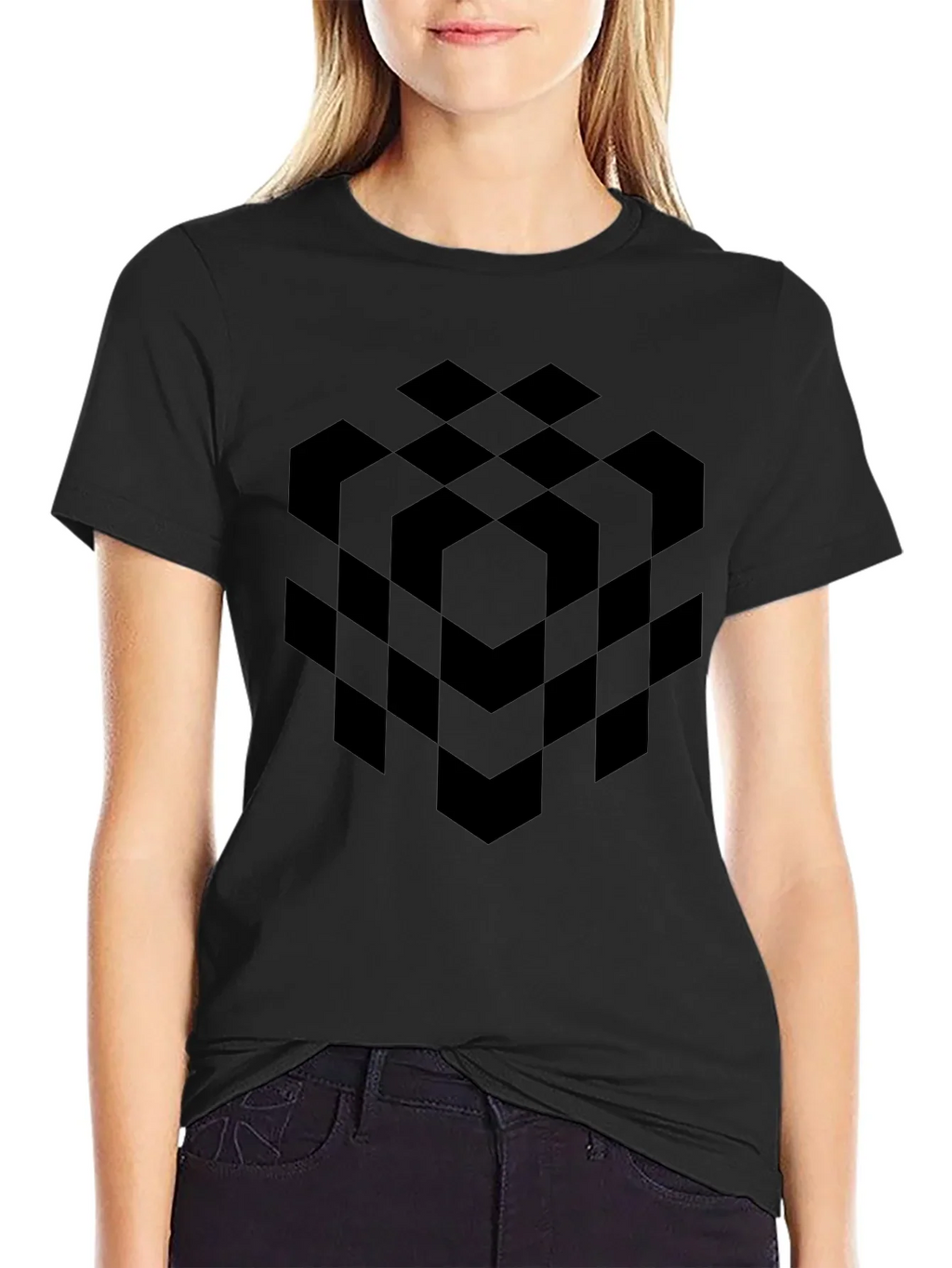 Abstract Geometric Cube Black T-Shirt