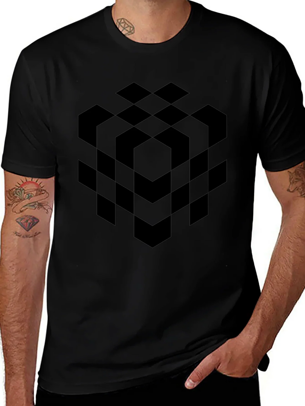 Abstract Geometric Cube Black T-Shirt