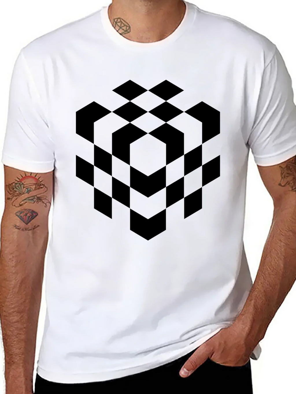 Abstract Geometric Cube Black T-Shirt