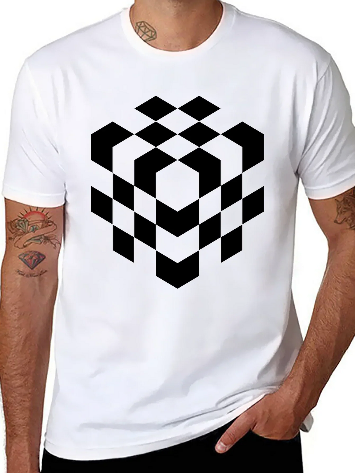 Abstract Geometric Cube Black T-Shirt