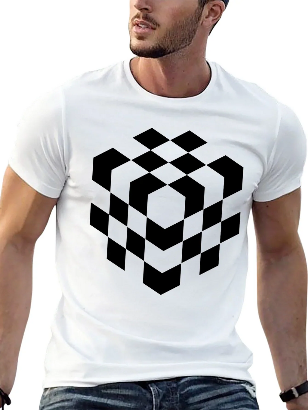 Abstract Geometric Cube Black T-Shirt