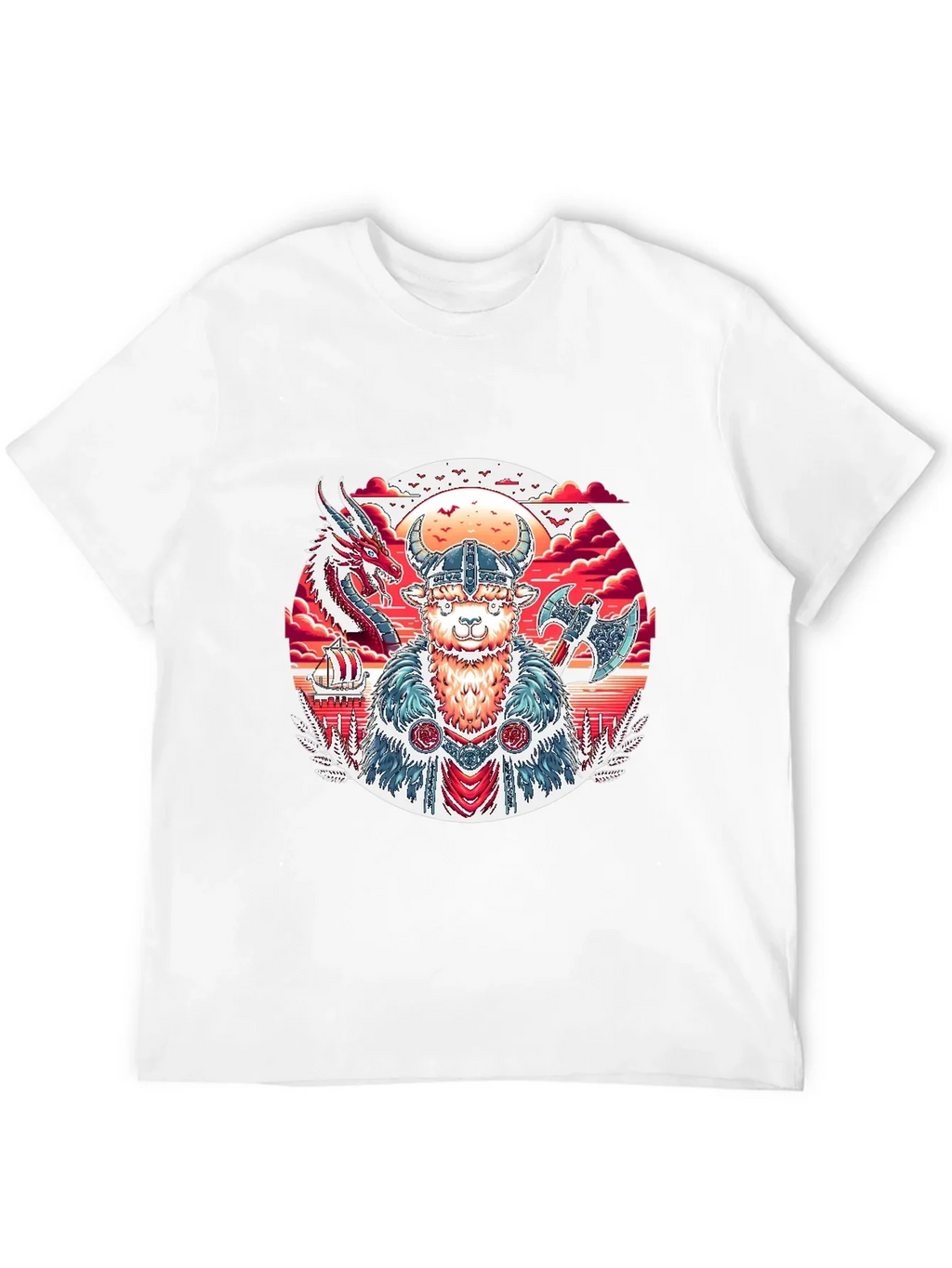 Viking Llama Graphic Tee - Black Cotton T-Shirt