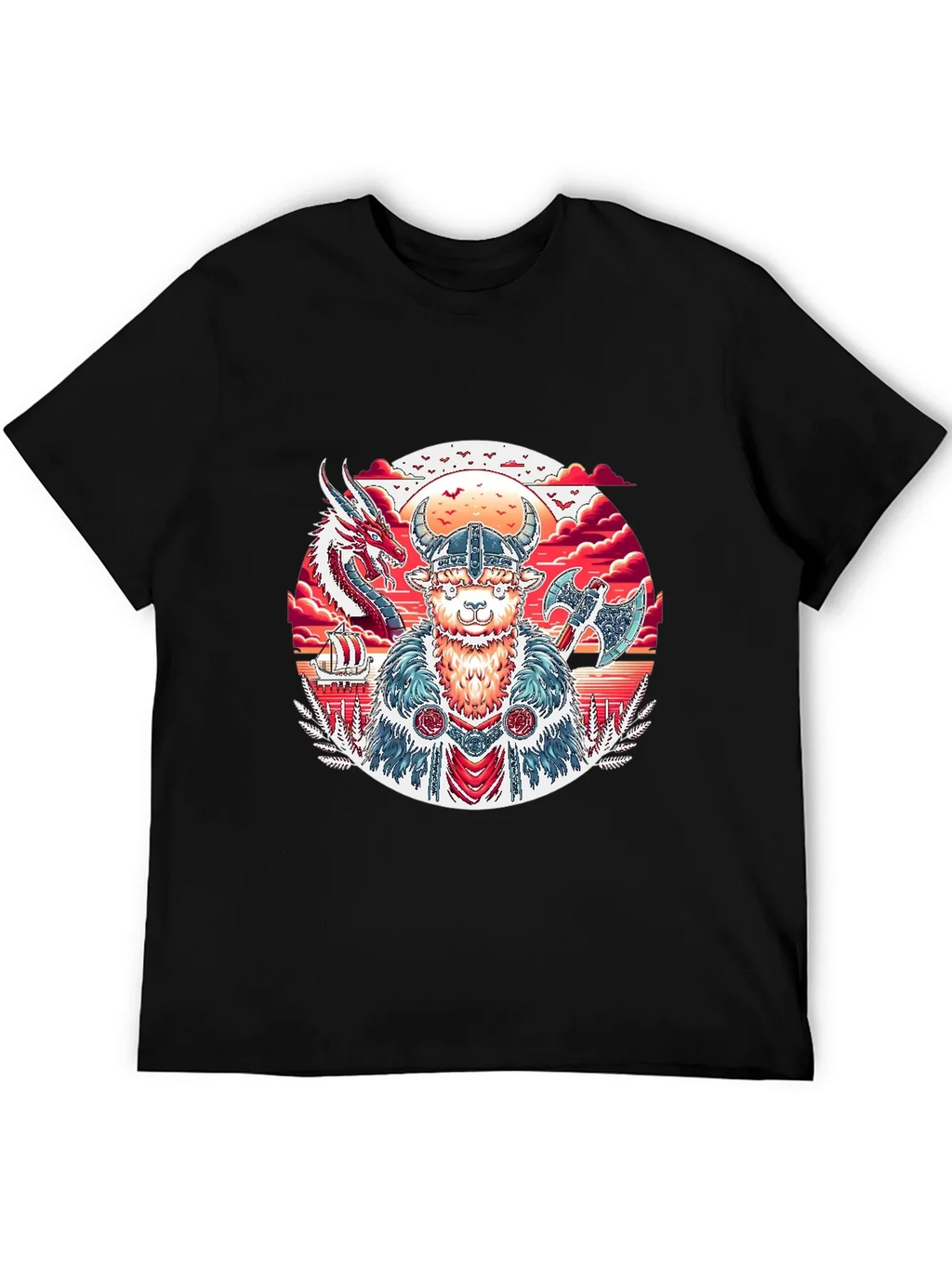 Viking Llama Graphic Tee - Black Cotton T-Shirt