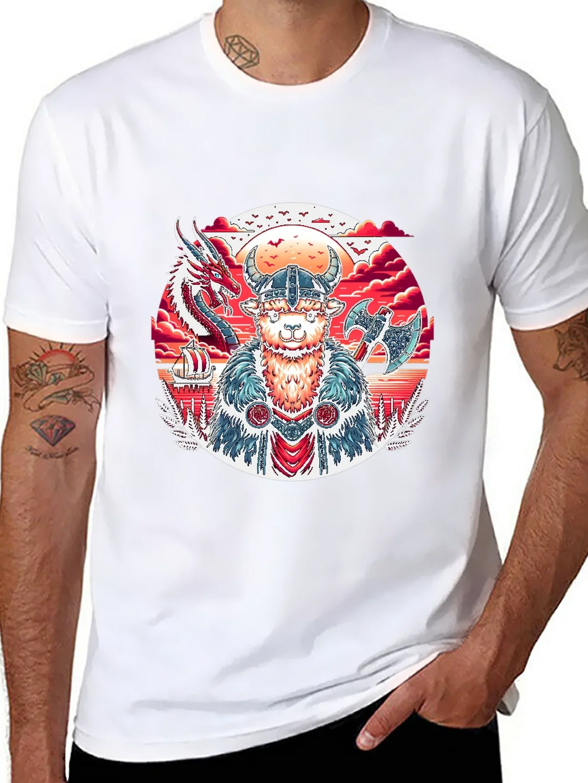 Viking Llama Graphic Tee - Black Cotton T-Shirt
