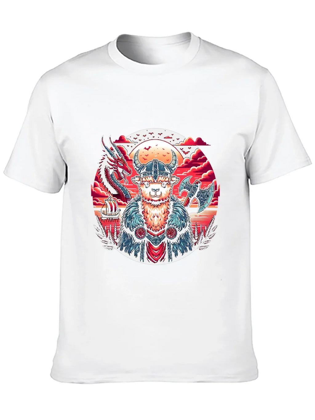 Viking Llama Graphic Tee - Black Cotton T-Shirt